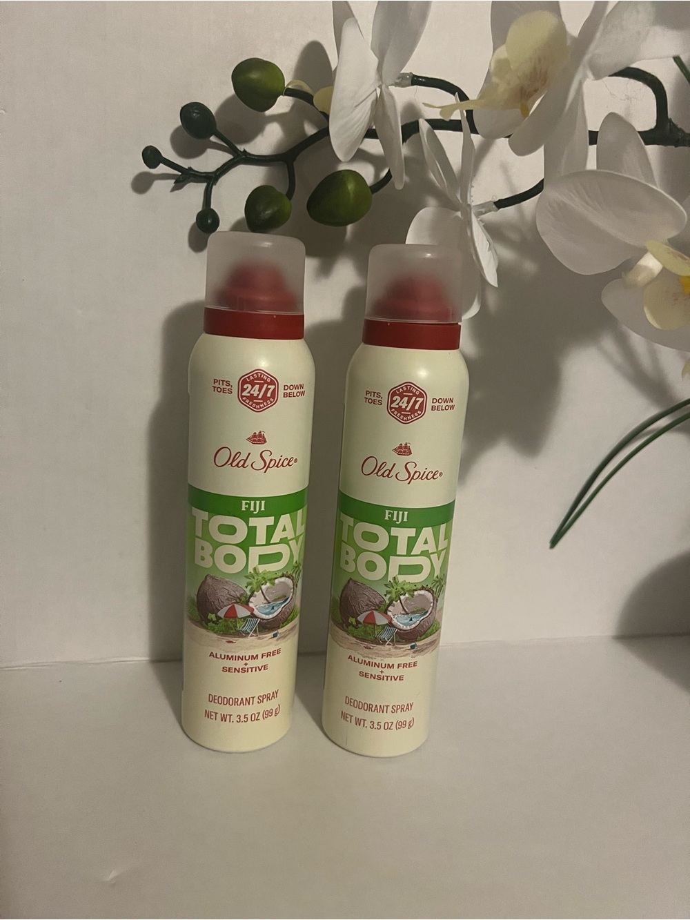 Old Spice Total Body Deodorant Spray Fiji Aluminum Free+ Sensitive 3.5 oz 2 pack